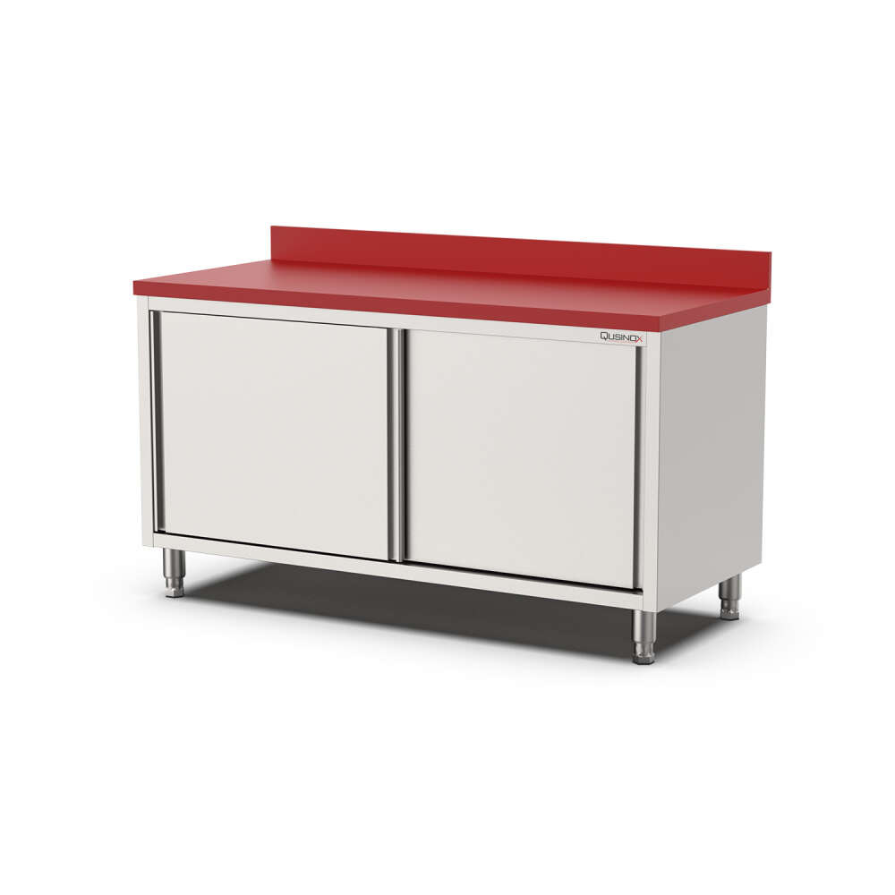 Qusinox Snijwerkbank | 700 LINE | RVS/Polyethyleen | Schuifdeuren | Achterrand | Diepte 700 | Hoogte 900 | Breedte 1200–1600mm