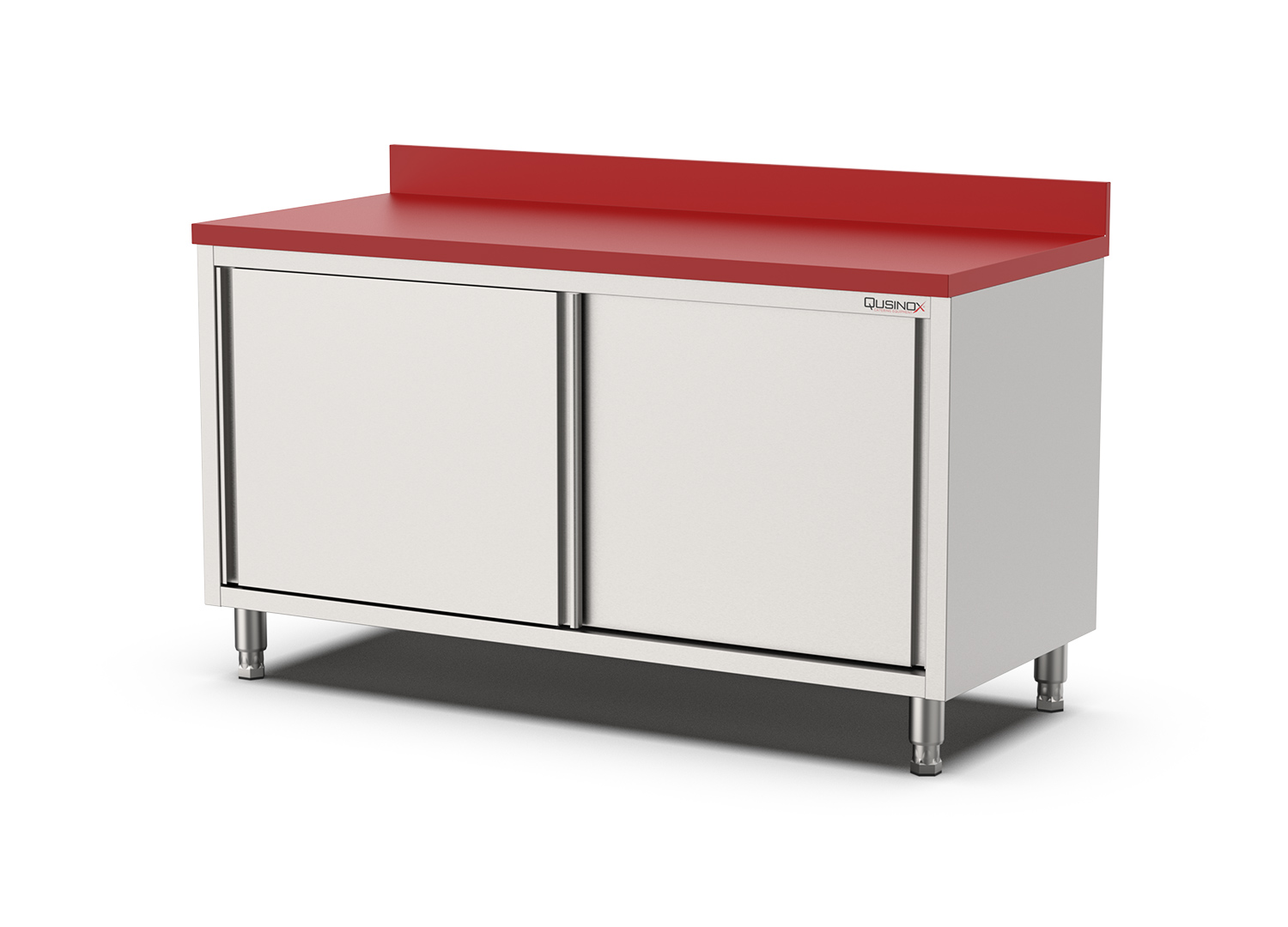 Qusinox Snijwerkbank | 700 LINE | RVS/Polyethyleen | Schuifdeuren | Achterrand | Diepte 700 | Hoogte 900 | Breedte 1200–1600mm
