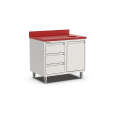 Qusinox Snijwerkbank | 700 LINE | RVS/Polyethyleen | Kanteldeur + Laden Links | Afvalgat | Achterrand | 1000x700x900mm