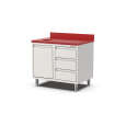 Qusinox Snijwerkbank | 700 LINE | RVS/Polyethyleen | Kanteldeur + Laden Rechts | Afvalgat | Achterrand | 1000x700x900mm
