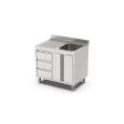 Qusinox Spoeltafel | 700 LINE | RVS | 1 Spoelbak Links + Afdruipvlak | Draaideuren + Laden | Achter Rand | Breedte 1000–2000mm