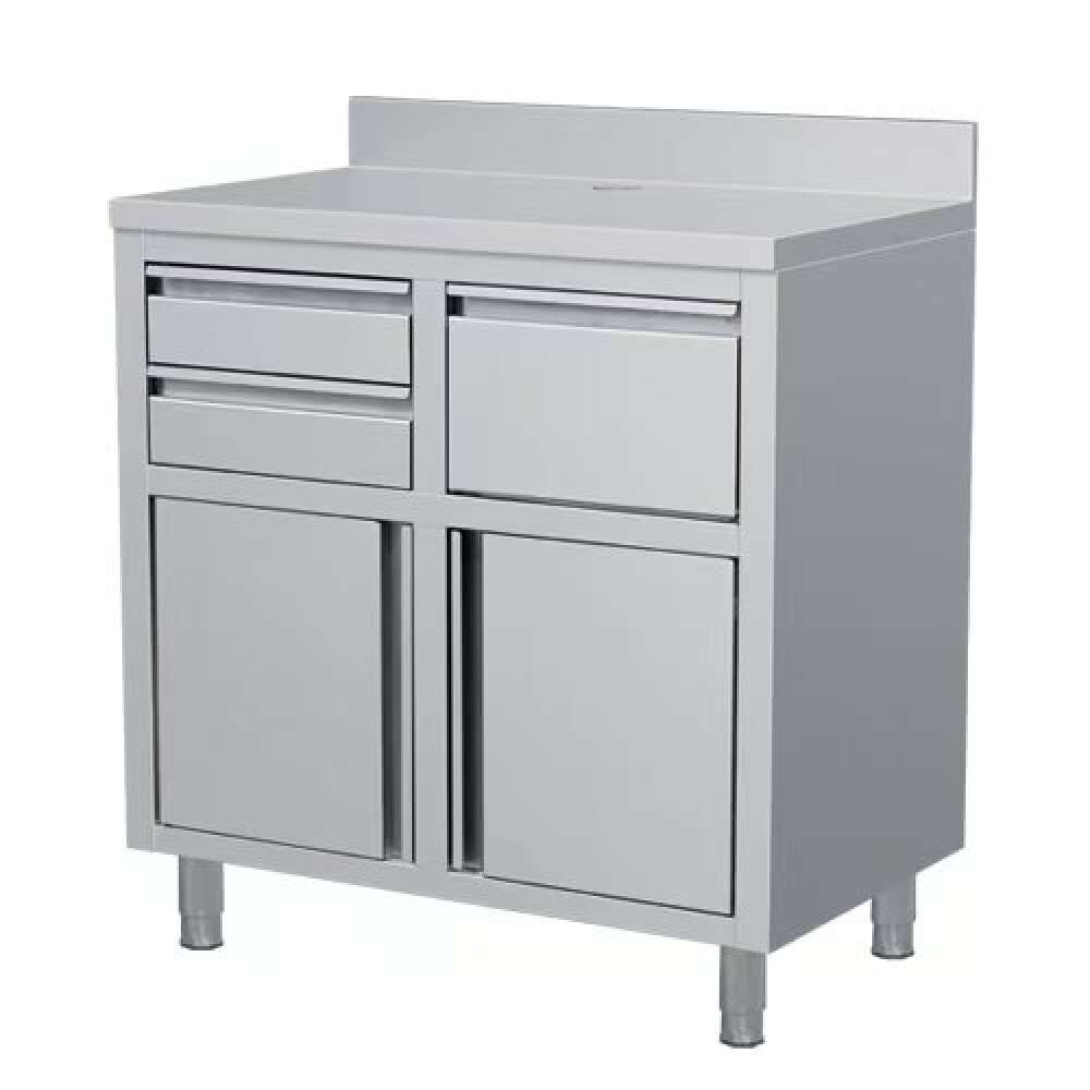 Combisteel Koffiewerkbank | RVS | Draaideuren + Afkloplade + 2 Laden | Achter Rand | 1250x600x1050/1150mm