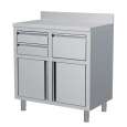 Combisteel Koffiewerkbank | RVS | Draaideuren + Afkloplade + 2 Laden | Achter Rand | 1250x600x1050/1150mm