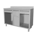 Combisteel Koffiewerkbank | RVS | 2 Laden + Afkloplade | Open Vakken + Draaideur | Achterrand | 1500x600x1150mm