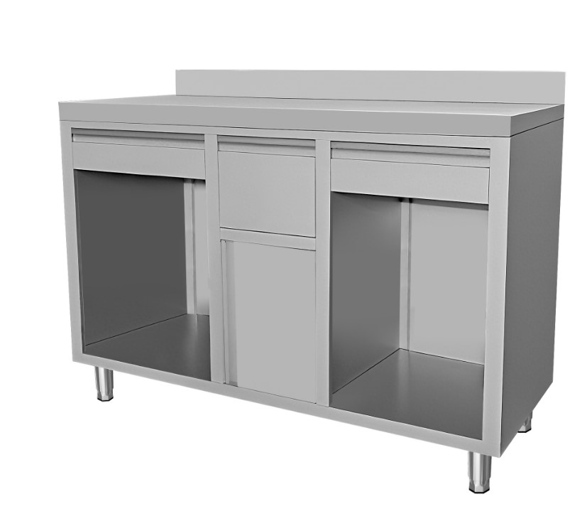 Combisteel Koffiewerkbank | RVS | 2 Laden + Afkloplade | Open Vakken + Draaideur | Achterrand | 1500x600x1150mm
