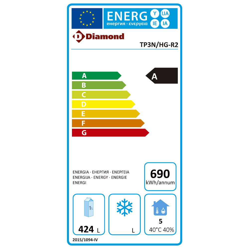 Diamond Bakkerij Koelwerkbank | Energieklasse A | 550L | 3 deuren EN600x400 | -2°C/+8°C | Geforceerde koeling | Granieten werkblad | 0.36kW | 2030x800x880/900mm - Afbeelding 2
