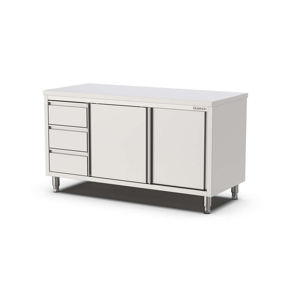 Qusinox Werkbank | 600 LINE | RVS | Schuifdeuren + Laden