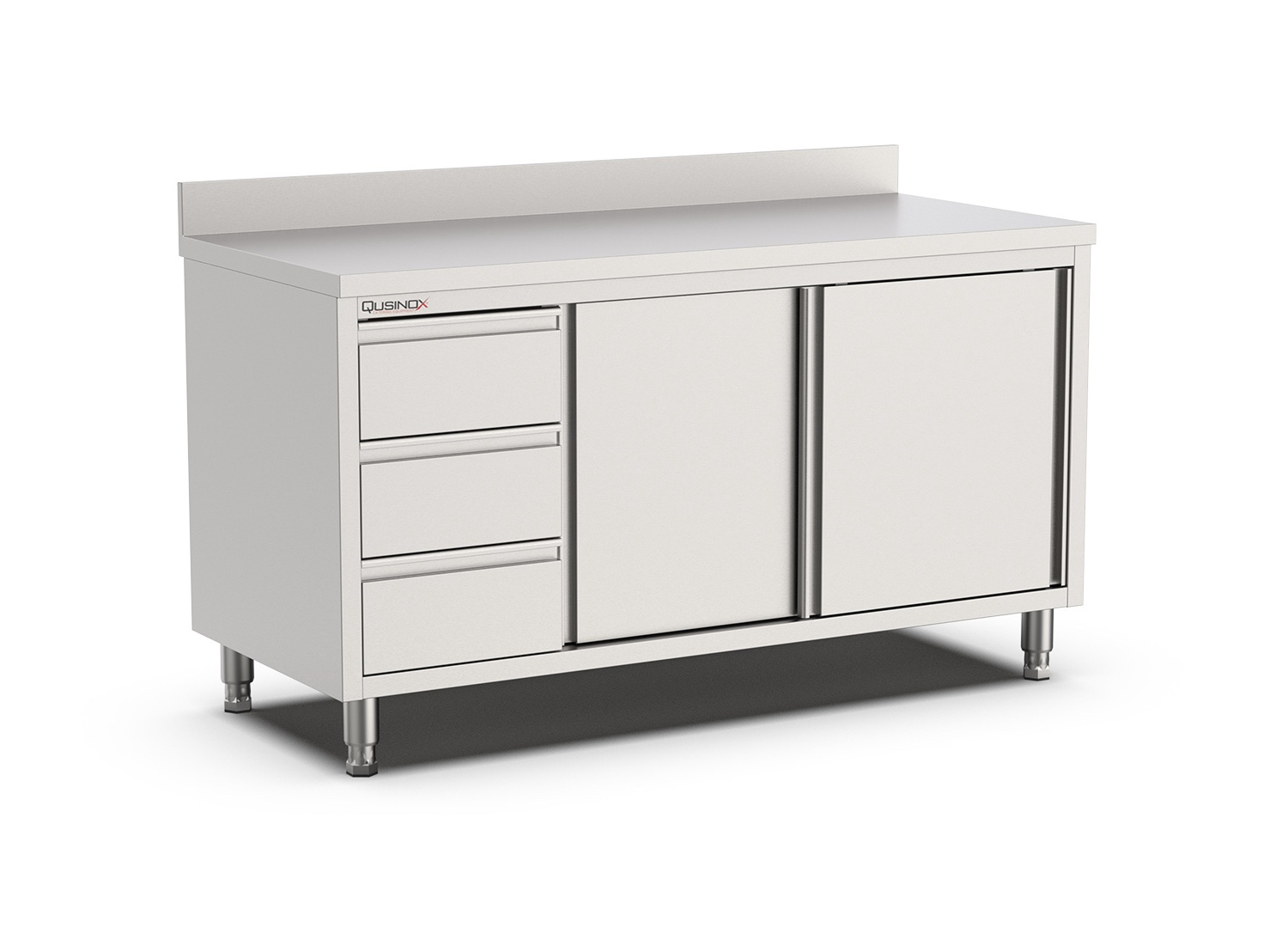 Qusinox Werkbank | 600 LINE | RVS | Schuifdeuren + Laden Achter Rand - Afbeelding 2