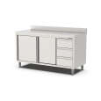 Qusinox Werkbank | 600 LINE | RVS | Schuifdeuren + Laden Achter Rand