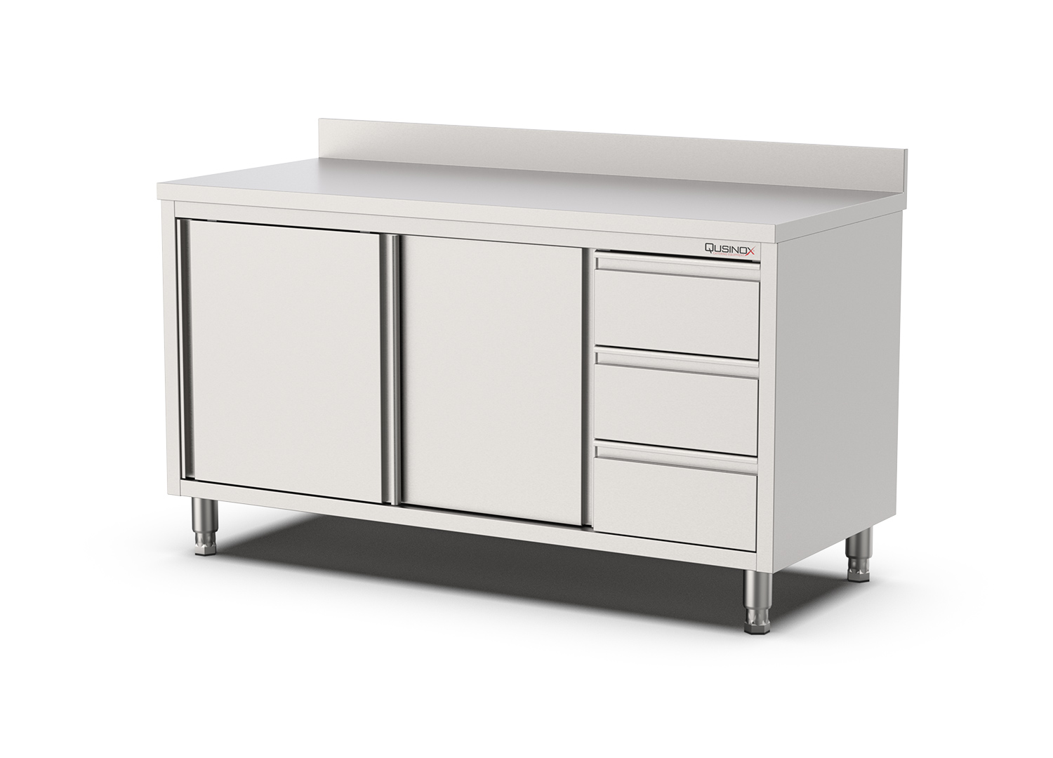 Qusinox Werkbank | 600 LINE | RVS | Schuifdeuren + Laden Achter Rand