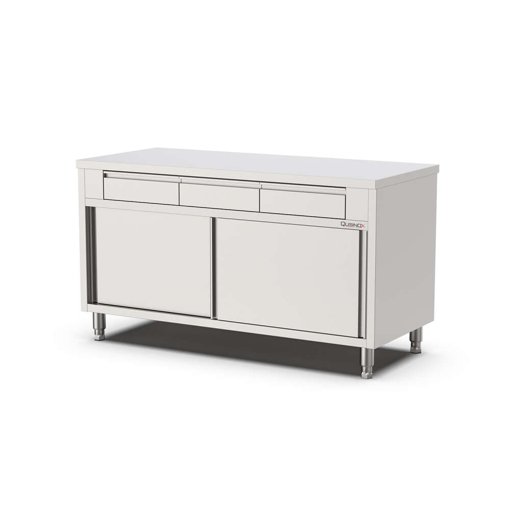 Qusinox Werkbank | 700 LINE | RVS | Schuifdeuren + Laden