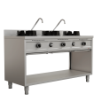 Unninox Wokfornuis | Gas | 3 Branders 3x 15kW | Waterkranen | Open Onderkast | 1500x600x850/1000mm