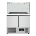 Saladette | 240L | 2 Deuren (1/1 GN) | Boven 2x 1/1 GN + 3x 1/6 GN | +2°C/+8°C | Statisch | Glasopzet + Snijblad | 900x700x850/1310mm