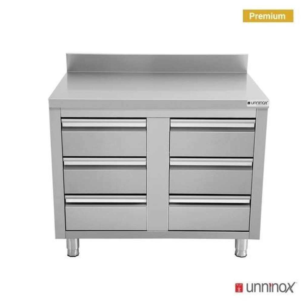 Unninox Werktafel | RVS | 6 Laden | Achteropstand | 1000x600x850mm