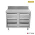Unninox Werktafel | RVS | 6 Laden | Achteropstand | 1000x600x850mm