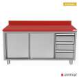Unninox Snijwerktafel | RVS/Polyethyleen | Schuifdeuren + Laden Rechts | Achter Rand | 1800x700x850mm