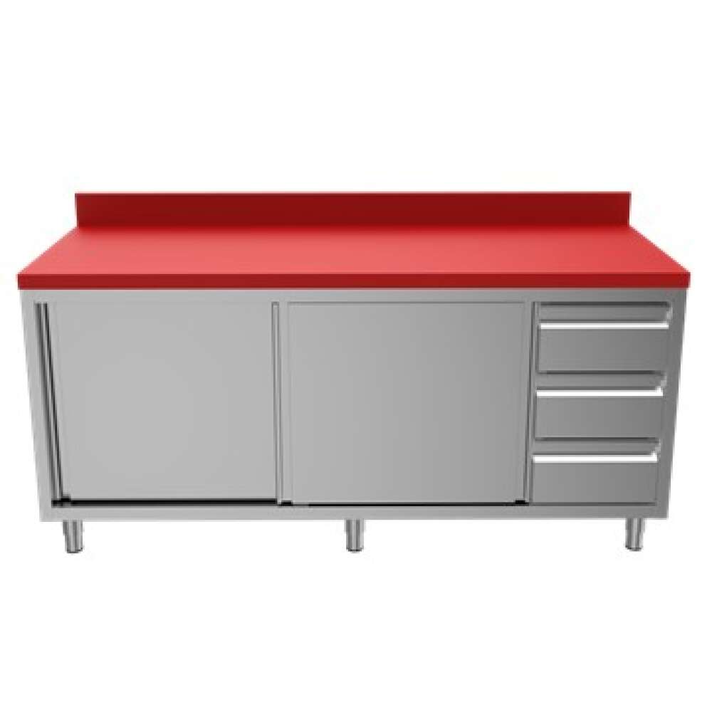 Unninox Snijwerktafel | RVS/polyethyleen | Schuifdeuren + Laden | 1600x700x850/900mm