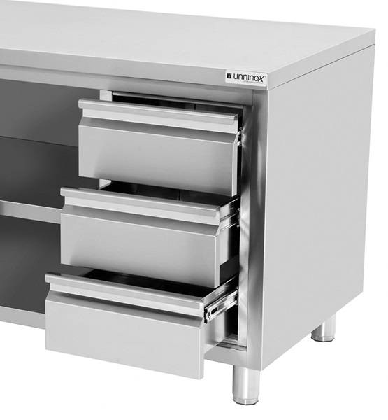 Professionele RVS werkkast met schuifdeuren en 3 lades rechts 1600x600x850mm - Afbeelding 4