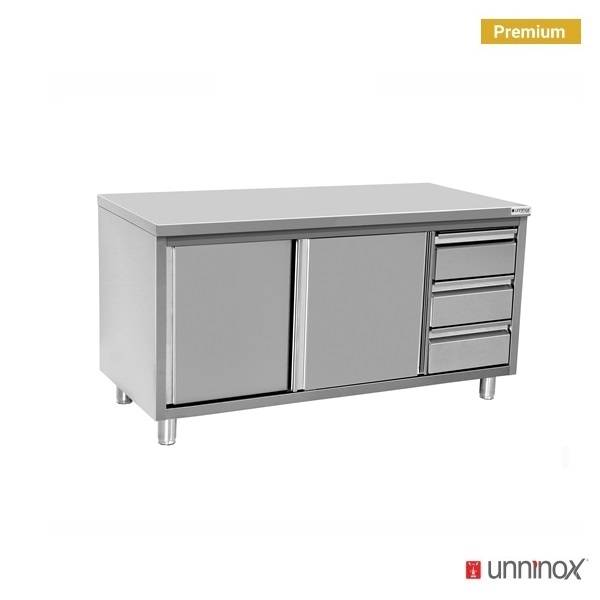 Professionele RVS werkkast met schuifdeuren en 3 lades rechts 1600x600x850mm - Afbeelding 2