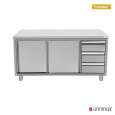 Professionele RVS werkkast met schuifdeuren en 3 lades rechts 1600x600x850mm