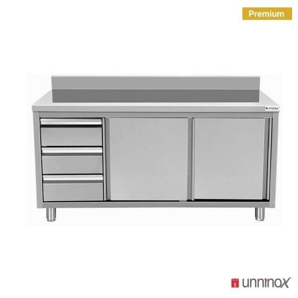 Unninox Werkbank | RVS | Schuifdeuren + Laden (Links) | 1200x700x850mm