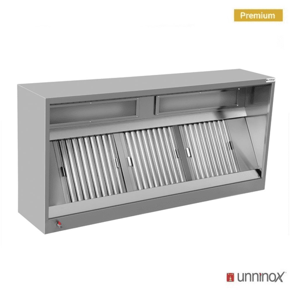 Unninox Afzuigkap 3200mm premium gelast RVS doosmodel voor horeca.