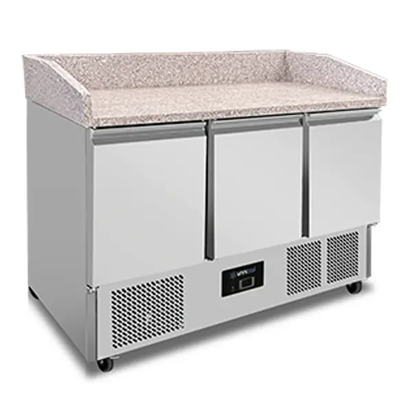 Unnicool Pizzawerkbank | 350L | 3 Deuren | +2°C/+8°C | Statisch + Ventilator | Wielen | 1400x700x880/1020mm - Afbeelding 3