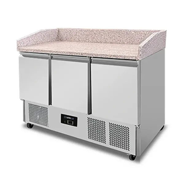 Unnicool Pizzawerkbank | 350L | 3 Deuren | +2°C/+8°C | Statisch + Ventilator | Wielen | 1400x700x880/1020mm - Afbeelding 2