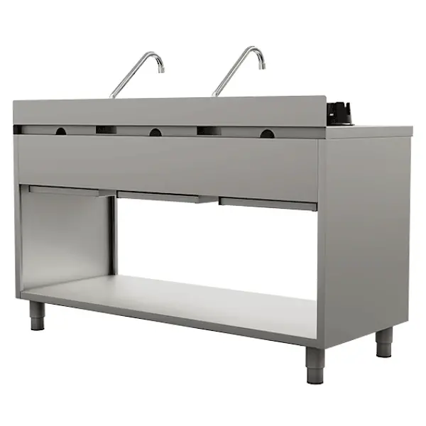 Unninox Wokfornuis | Gas | 3 Branders 3x 15kW | Waterkranen | Open Onderkast | 1500x600x850/1000mm - Afbeelding 5