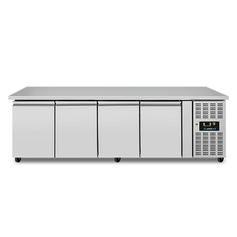 Koelwerkbank | 550L | 4 Deuren (1/1 GN) | +2°C/+8°C | Geforceerd | Wielen (Geremd) | 2230x700x850mm