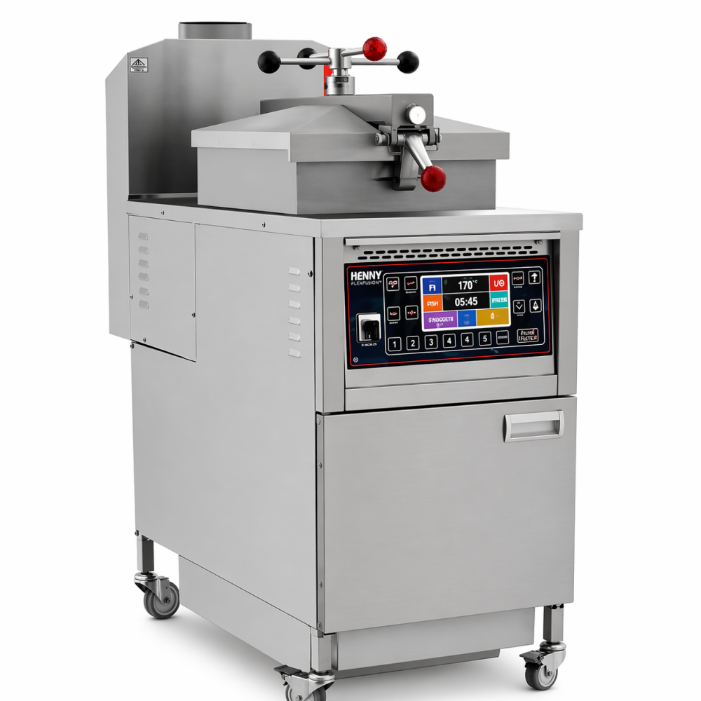 Professionele Makfry Drukfriteuse Pressure Fryer PD1030G op gas met 3 jaar fabrieksgarantie.