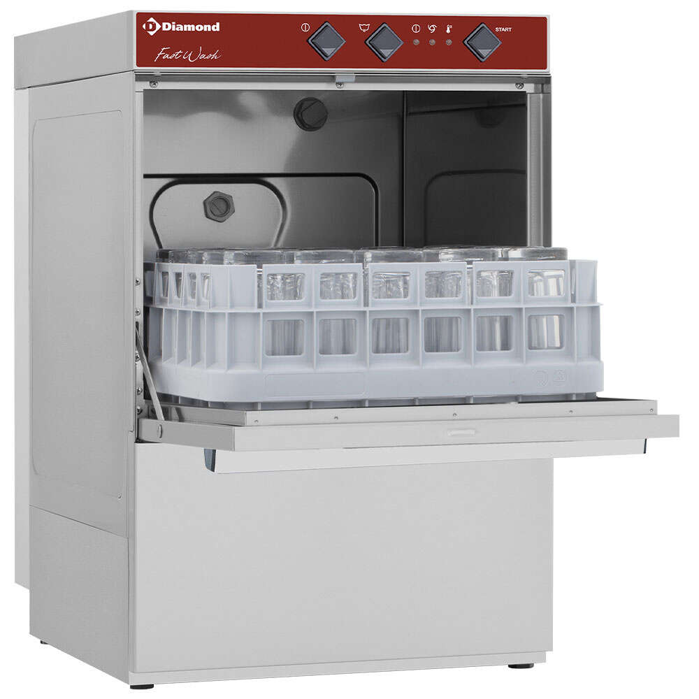 Diamond Glazenspoelmachine | FAST WASH | Mand 400x400 | Afvoerpomp | Zeeppomp | Naglanspomp | 230V | 435x540x675mm