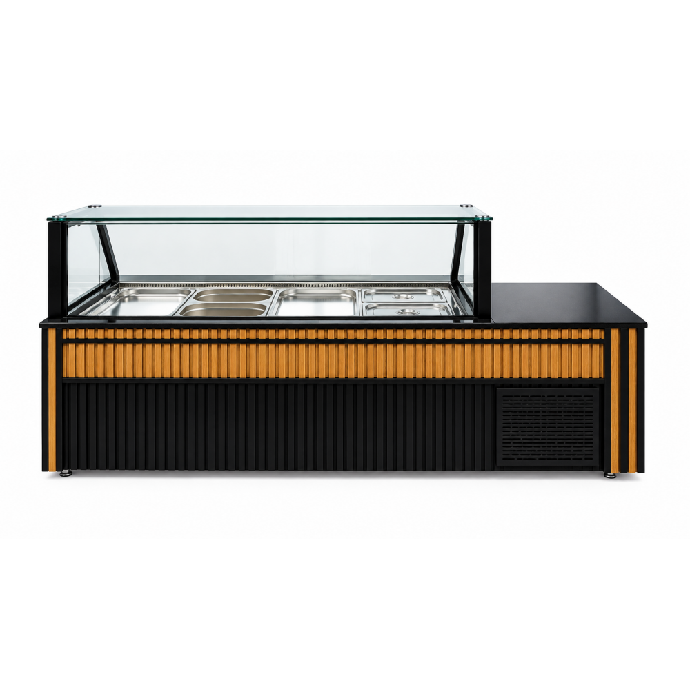 GOLD/PRZ SK-190 saladette met glazen presentatiegedeelte en geïntegreerd kassagedeelte